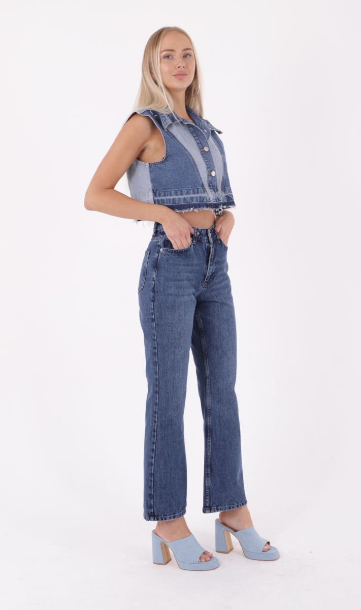 Palazzo Relax Kot Pantolon - Koyu Mavi Kot - (26-31) - 4