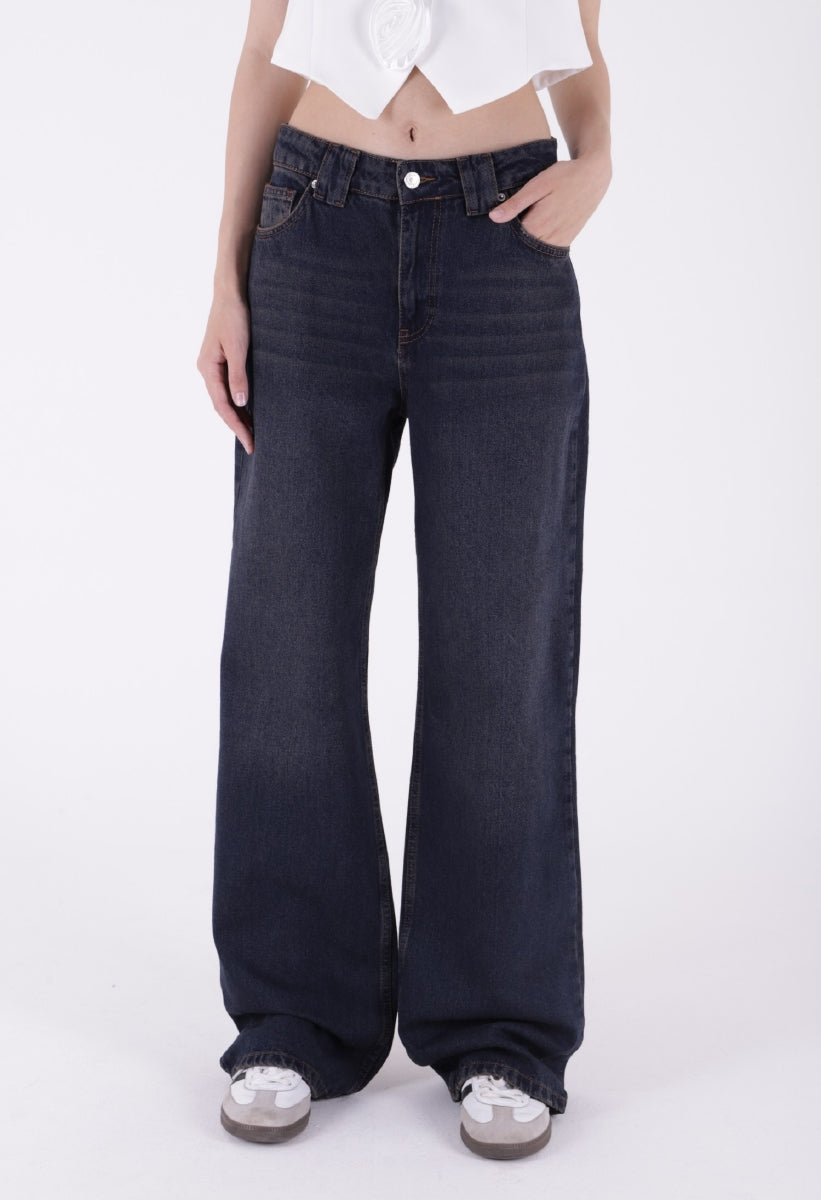 Bol Paça Baggy Relax Kot Pantolon - Koyu Mavi Yoğun Tint - (26-29) - 2