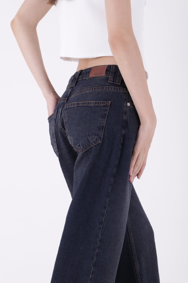 Bol Paça Baggy Relax Kot Pantolon - Koyu Mavi Yoğun Tint - (26-29) - 5