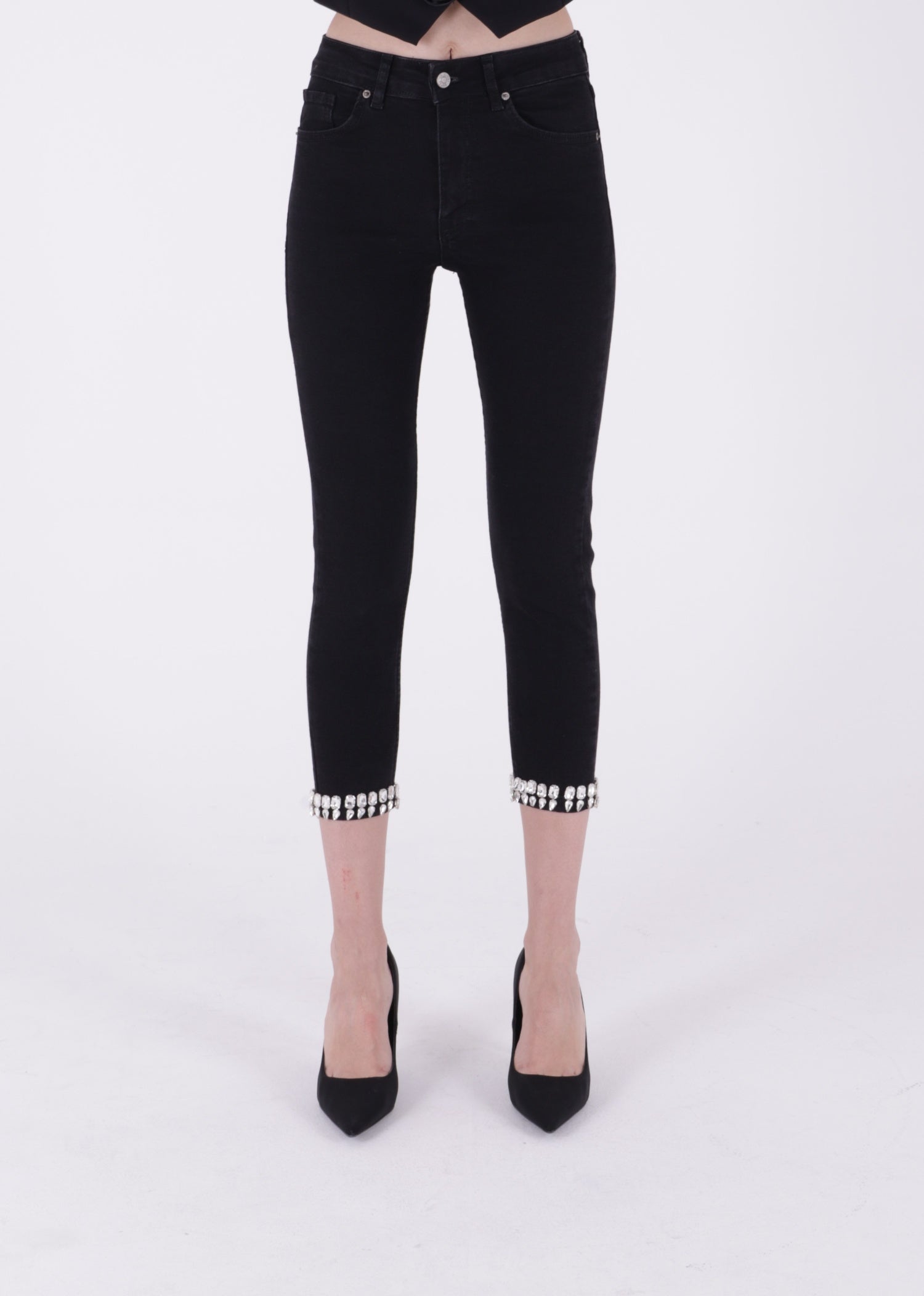 Paçası Taşlı Skinny Kot Pantolon - Düz Antrasit - (26-31) - 2
