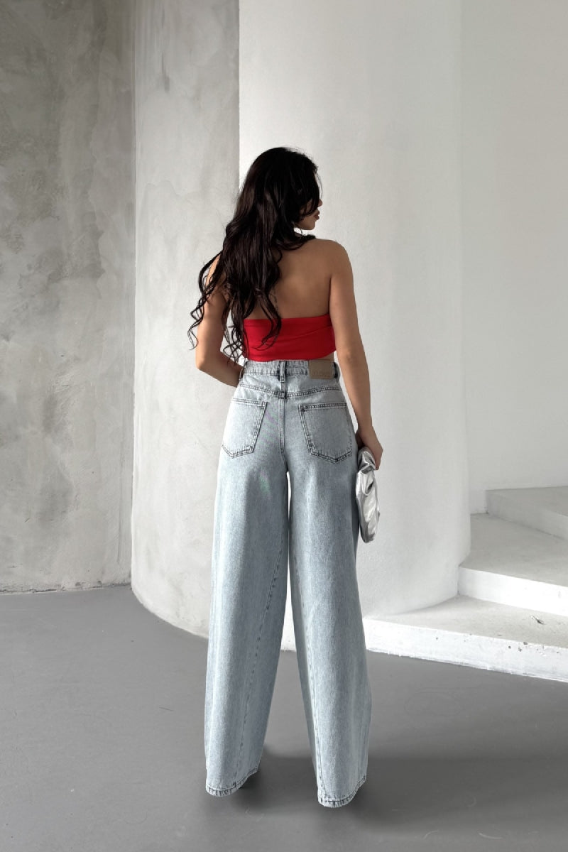 Parçalı Baggy Kot Pantolon - Buz Mavisi ve Tintli - (27-32) - 3