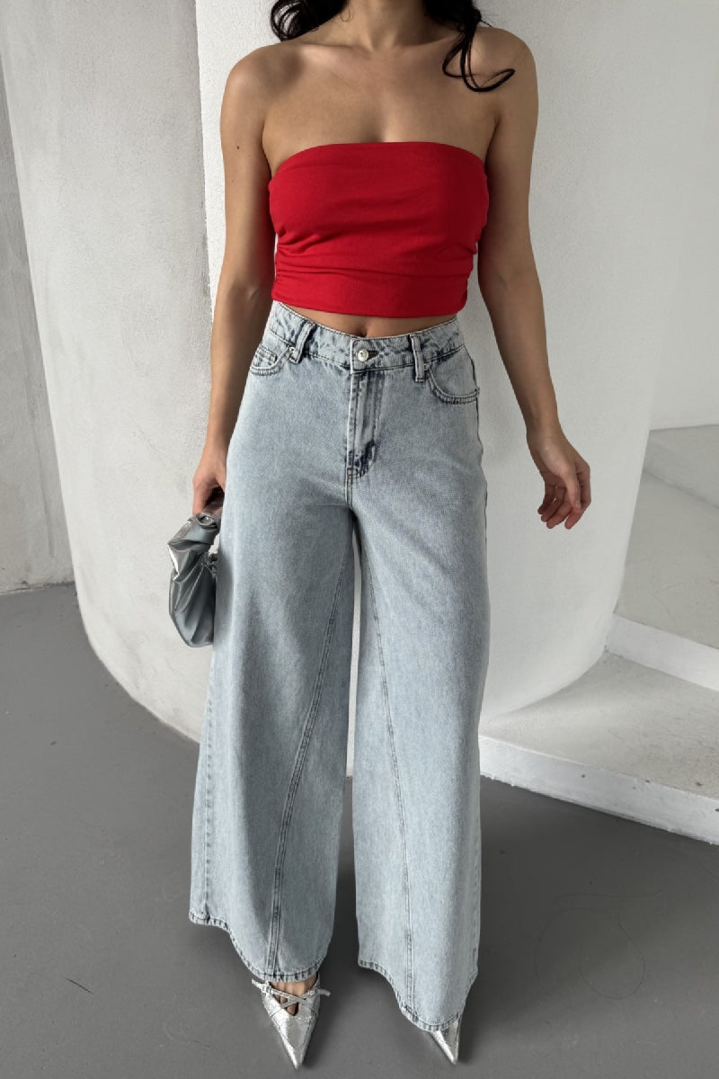 Parçalı Baggy Kot Pantolon - Buz Mavisi ve Tintli - (27-32) - 4