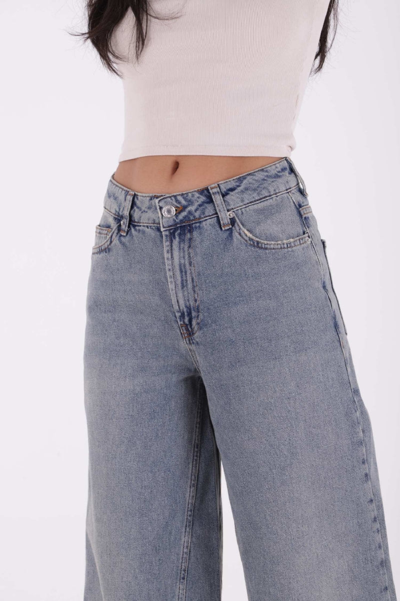 Parçalı Baggy Kot Pantolon - Orta Mavi ve Tintli - (27-32) - 2