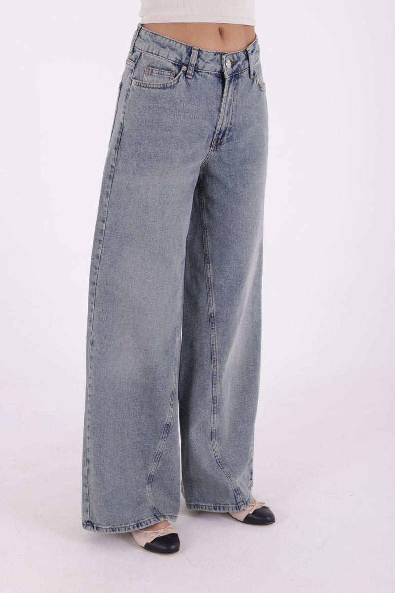 Parçalı Baggy Kot Pantolon - Orta Mavi ve Tintli - (27-32) - 3
