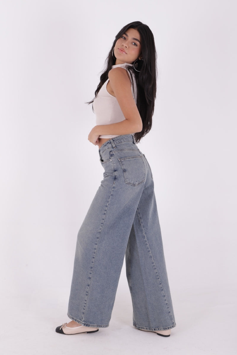 Parçalı Baggy Kot Pantolon - Orta Mavi ve Tintli - (27-32) - 4