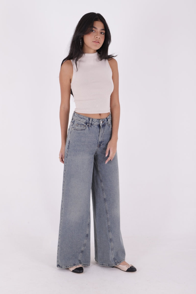 Parçalı Baggy Kot Pantolon - Orta Mavi ve Tintli - (27-32) - 5
