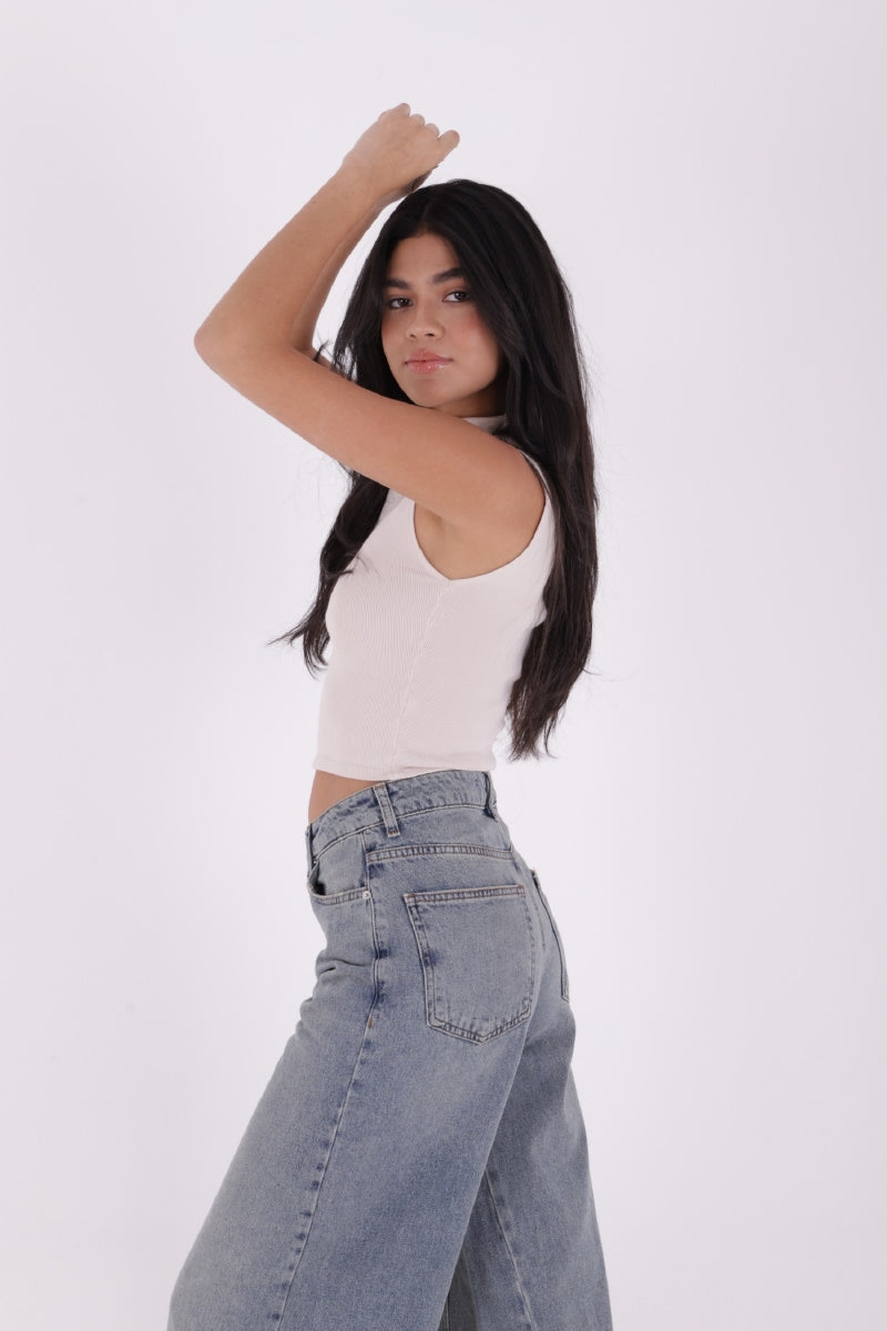 Parçalı Baggy Kot Pantolon - Orta Mavi ve Tintli - (27-32) - 6