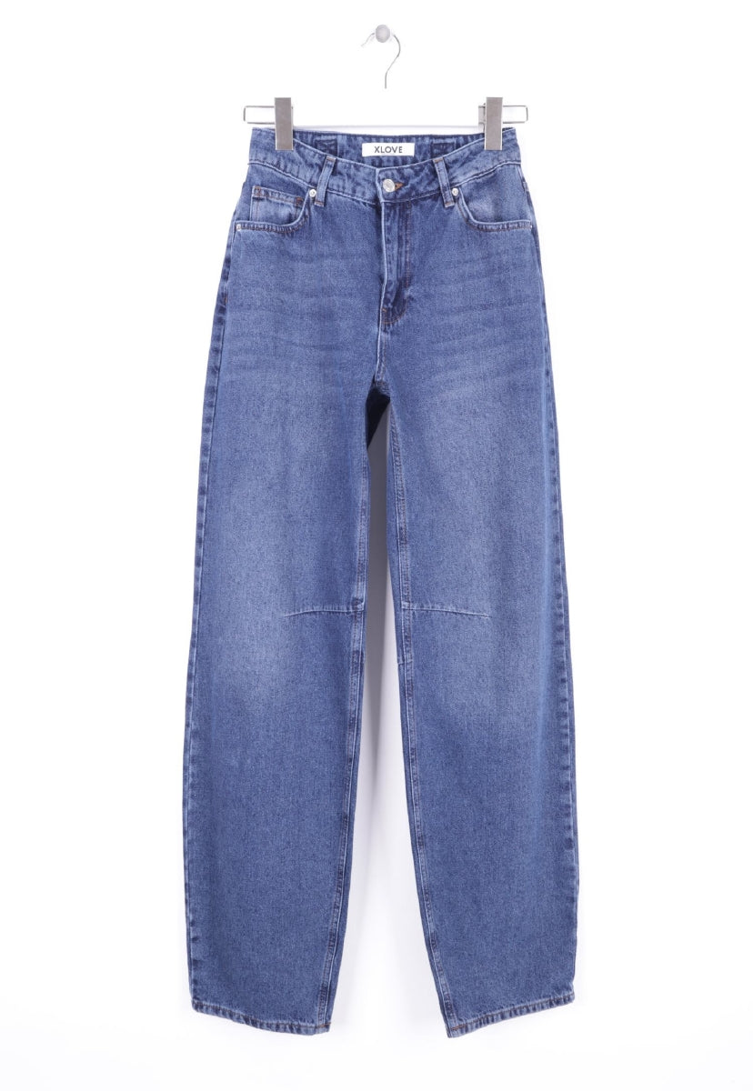 Dizi Pensli Baggy Kot Pantolon - Koyu Mavi Kot - (26-29) - 6