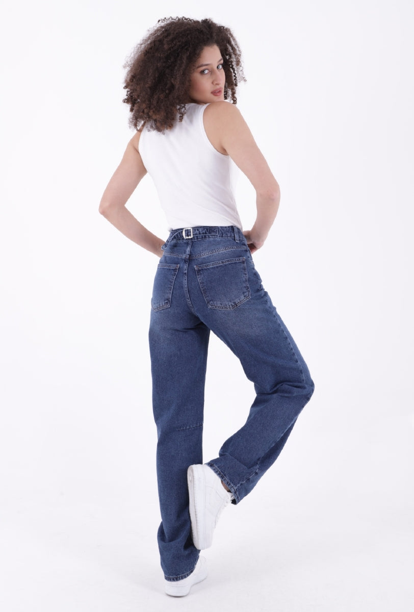 Dizi Pensli Baggy Kot Pantolon - Koyu Mavi Kot - (28-33) - 3