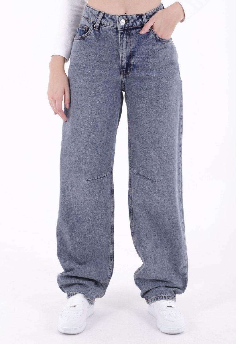 Dizi Pensli Baggy Kot Pantolon - Orta Mavi ve Tintli - (28-33) - 2