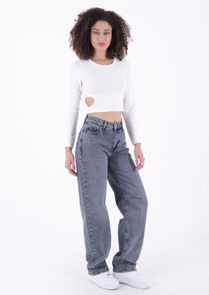 Dizi Pensli Baggy Kot Pantolon - Orta Mavi ve Tintli - (28-33) - 4