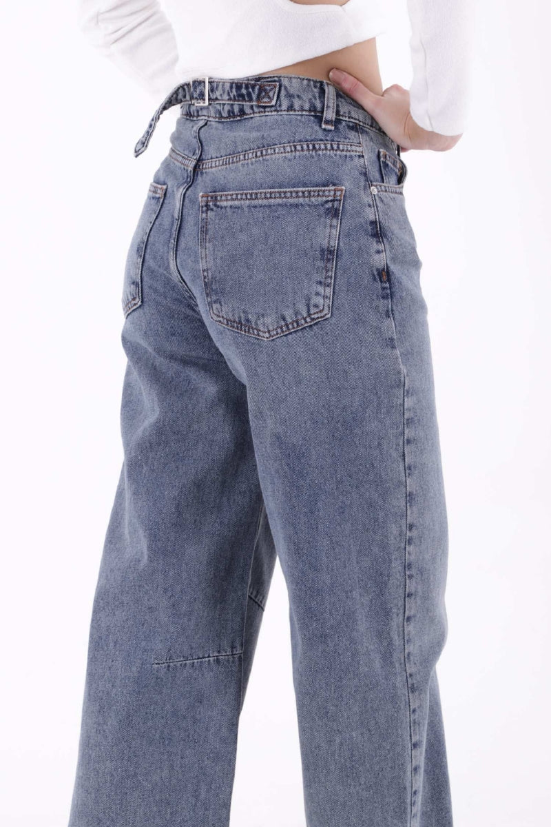 Dizi Pensli Baggy Kot Pantolon - Orta Mavi ve Tintli - (28-33) - 5
