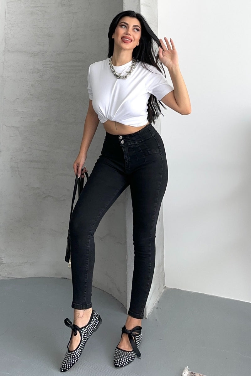 Pensli Skinny Kot Pantolon Düz Antrasit