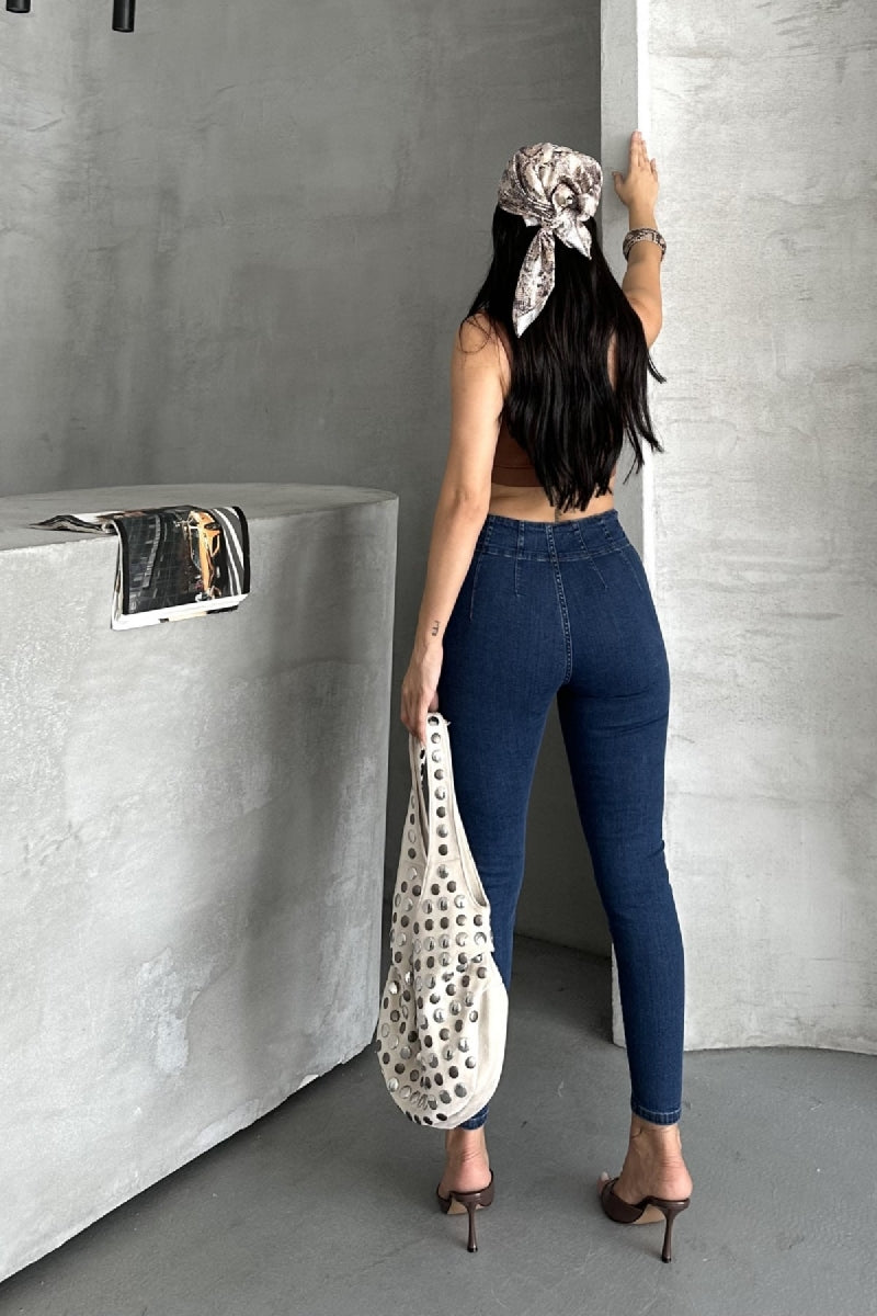 Pensli Skinny Kot Pantolon - Düz Koyu Rins - (27-32) - 2