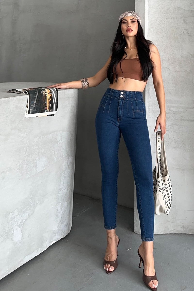 Pensli Skinny Kot Pantolon - Düz Koyu Rins - (27-32) - 5