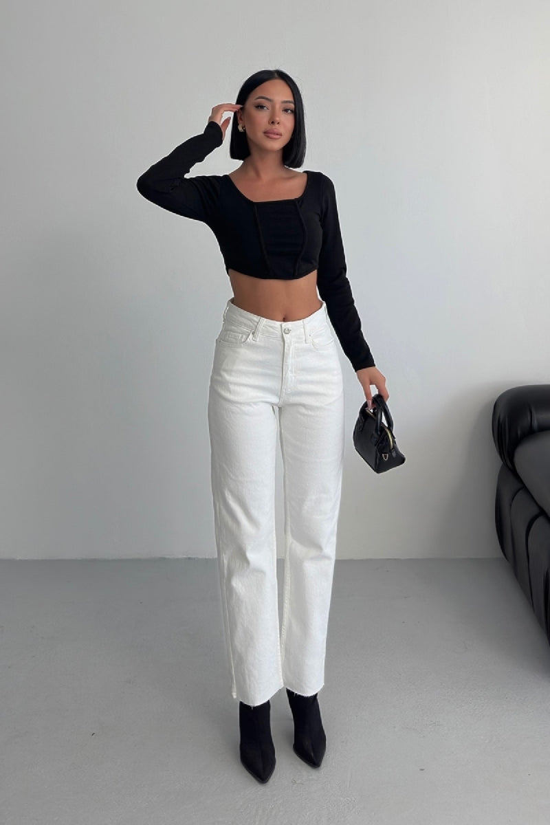 Mom Fit Kot Pantolon - Beyaz - (26-31) - 4