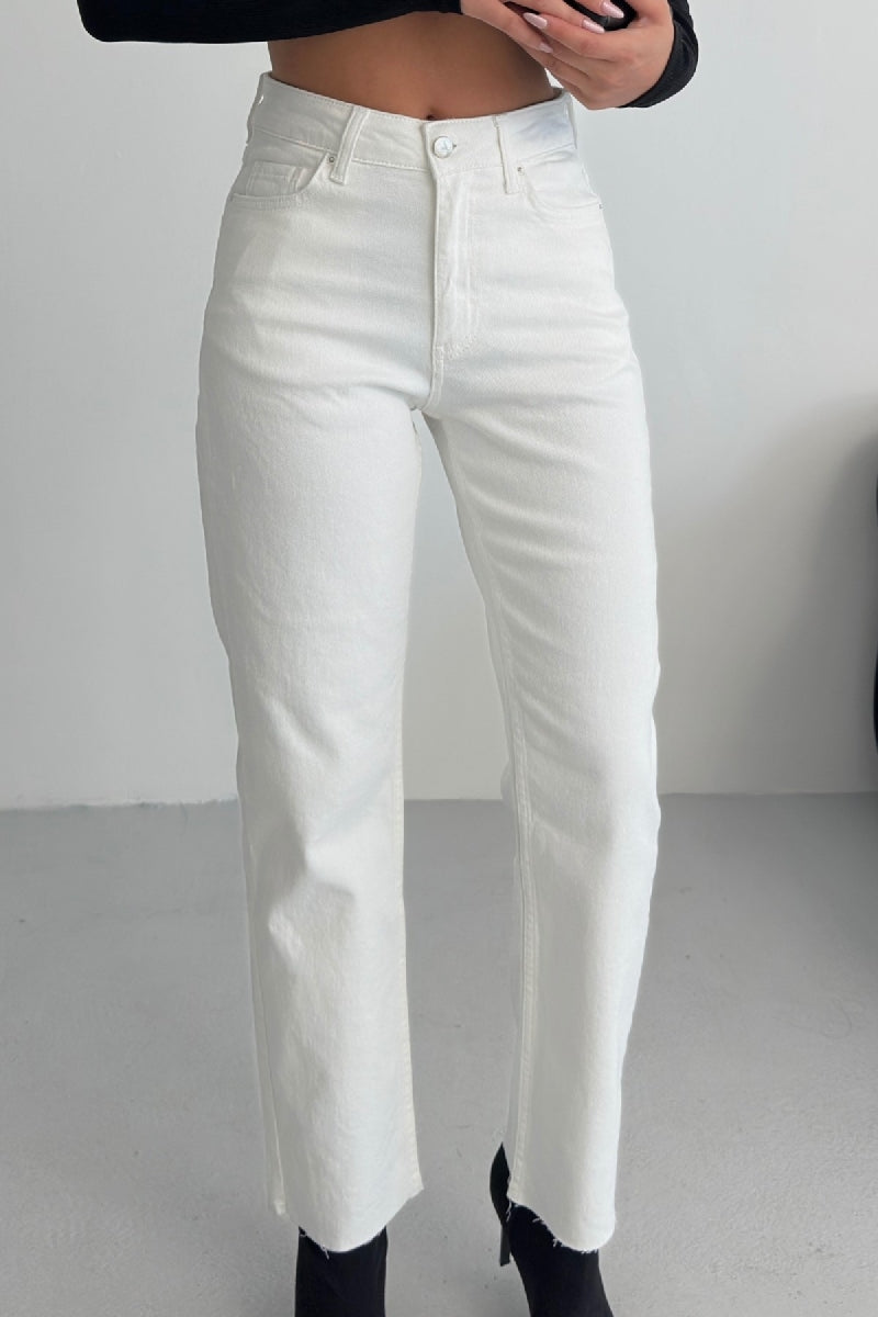 Mom Fit Kot Pantolon - Beyaz - (26-31) - 5