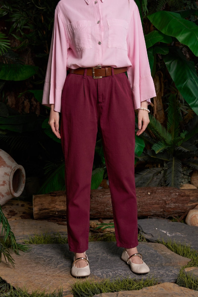 Beli Lastikli Havuç Pantolon - Bordo - (S-XL-6-2) - 2