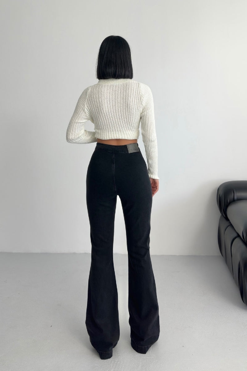 Çok Düğmeli İspanyol Kot Pantolon - Düz Antrasit - (27-32) - 2