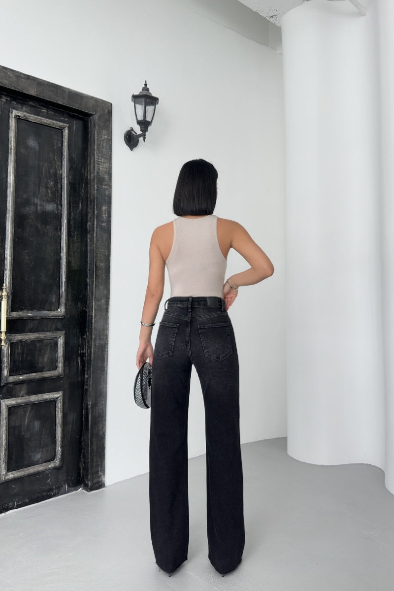 Taşlı Straight Kot Pantolon - Antrasit Kot - (26-31) - 3