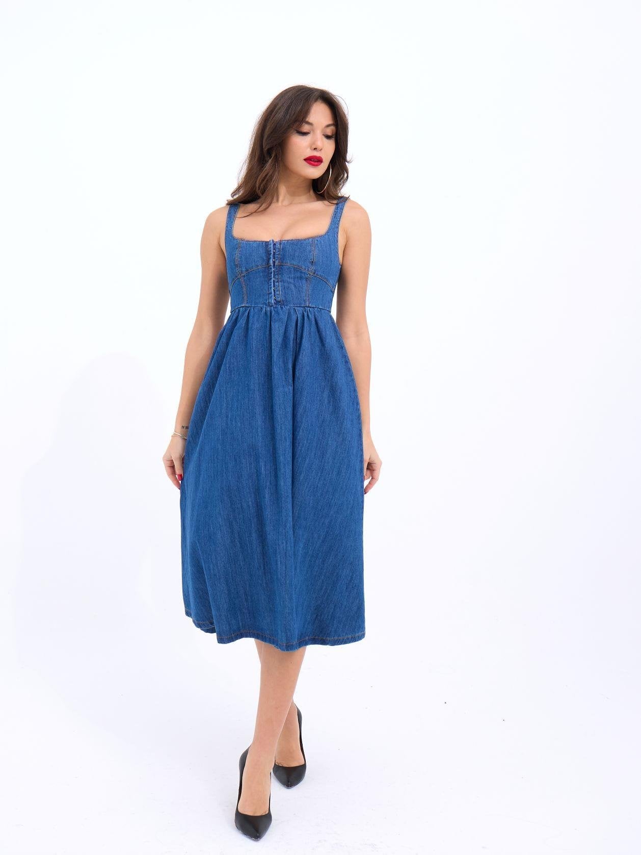 7143 KOT ELBİSE-MAVİ MAVİ L