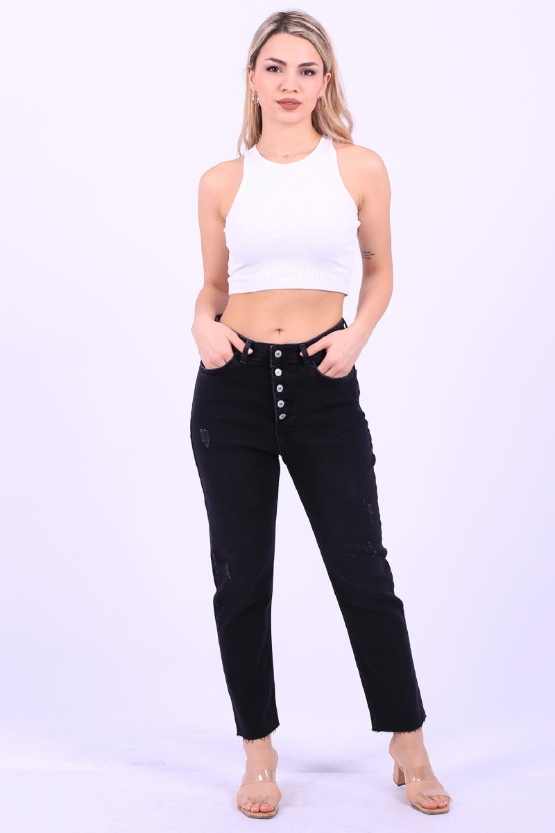 5 Düğmeli Mom Fit Kot Pantolon Antrasit Kot