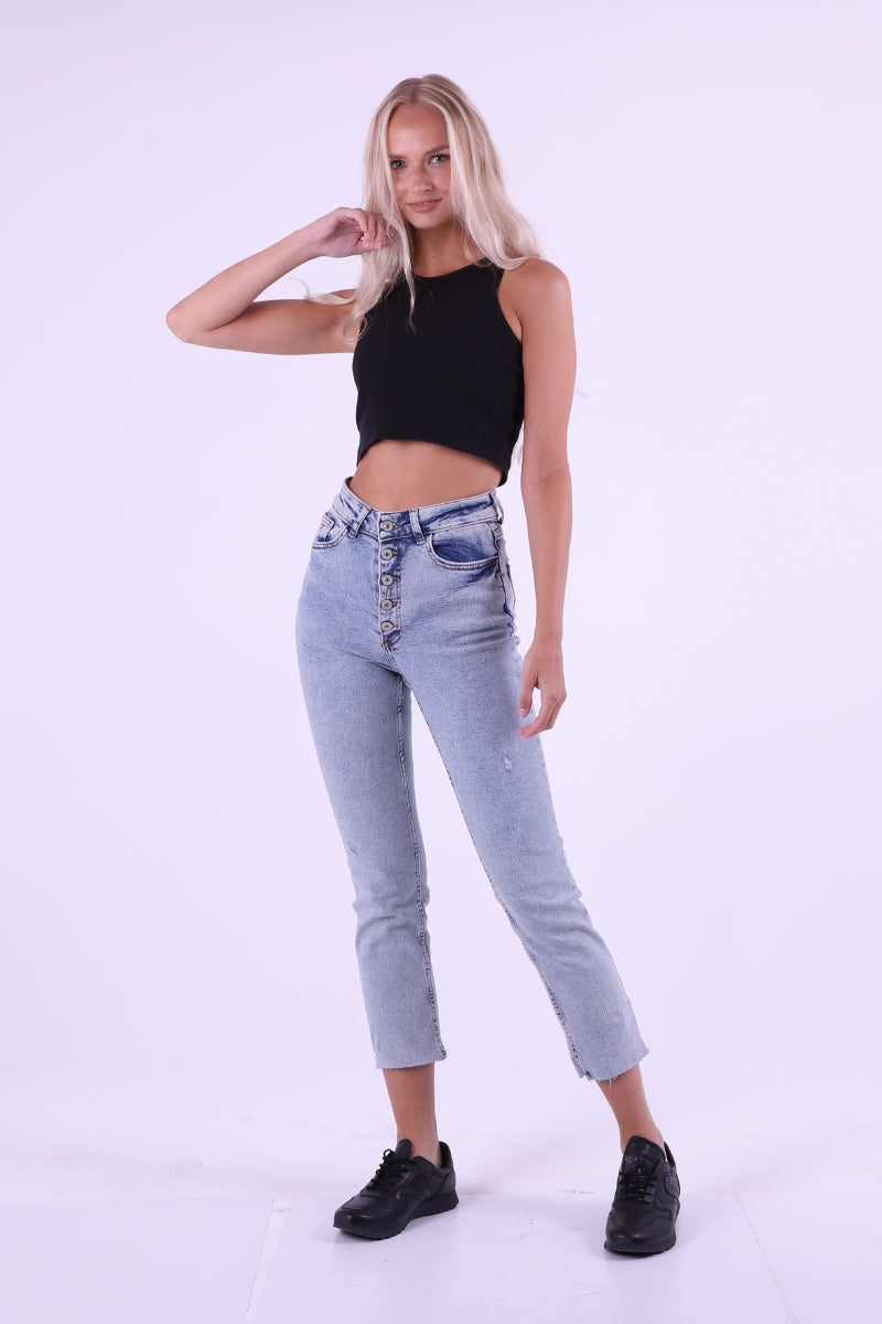 5 Düğmeli Mom Fit Kot Pantolon - Kar Yıkama Açık Mavi - (26-28) - 6