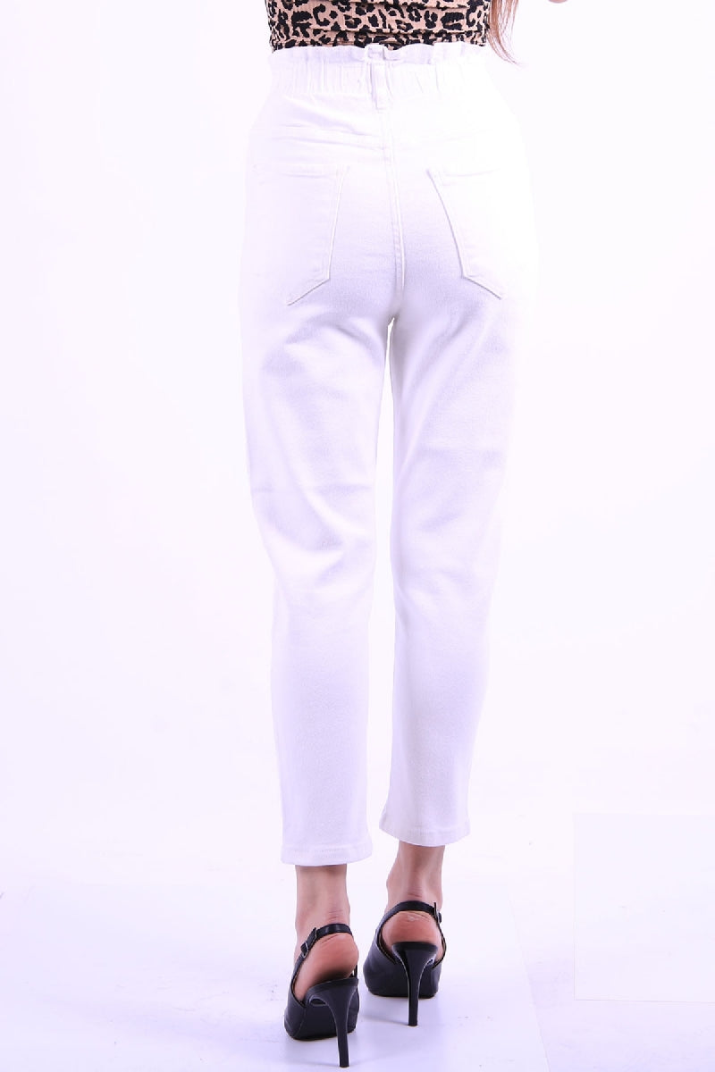 Beli Lastikli Kot Pantolon - Beyaz - (27-32) - 4