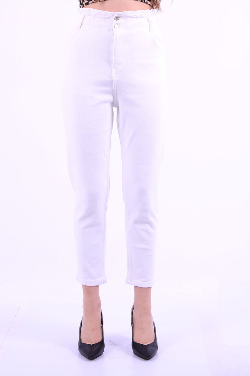 Beli Lastikli Kot Pantolon - Beyaz - (27-32) - 5