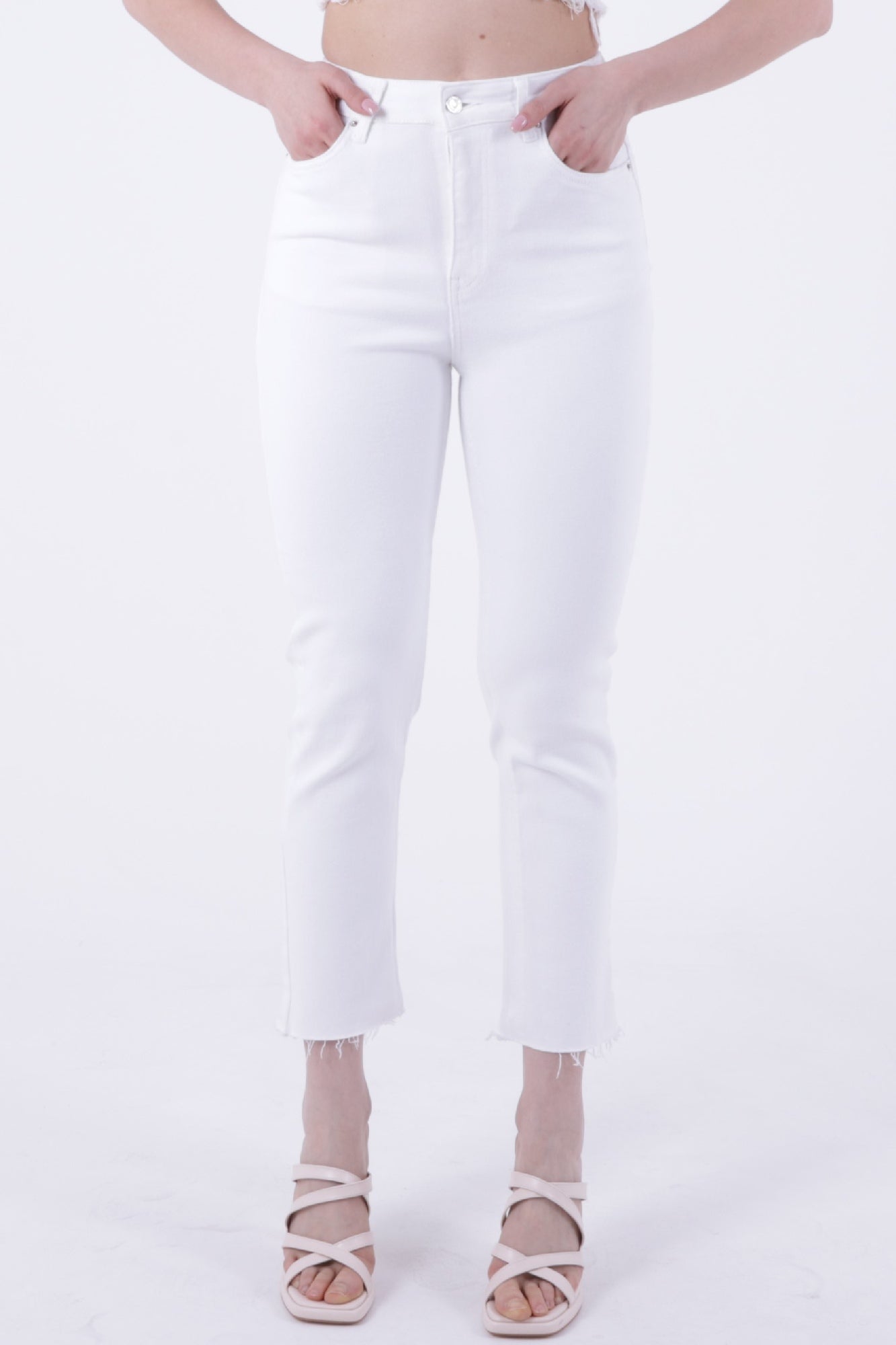 Dikişsiz Paça Mom Fit Kot Pantolon - Beyaz - (26-31) - 2