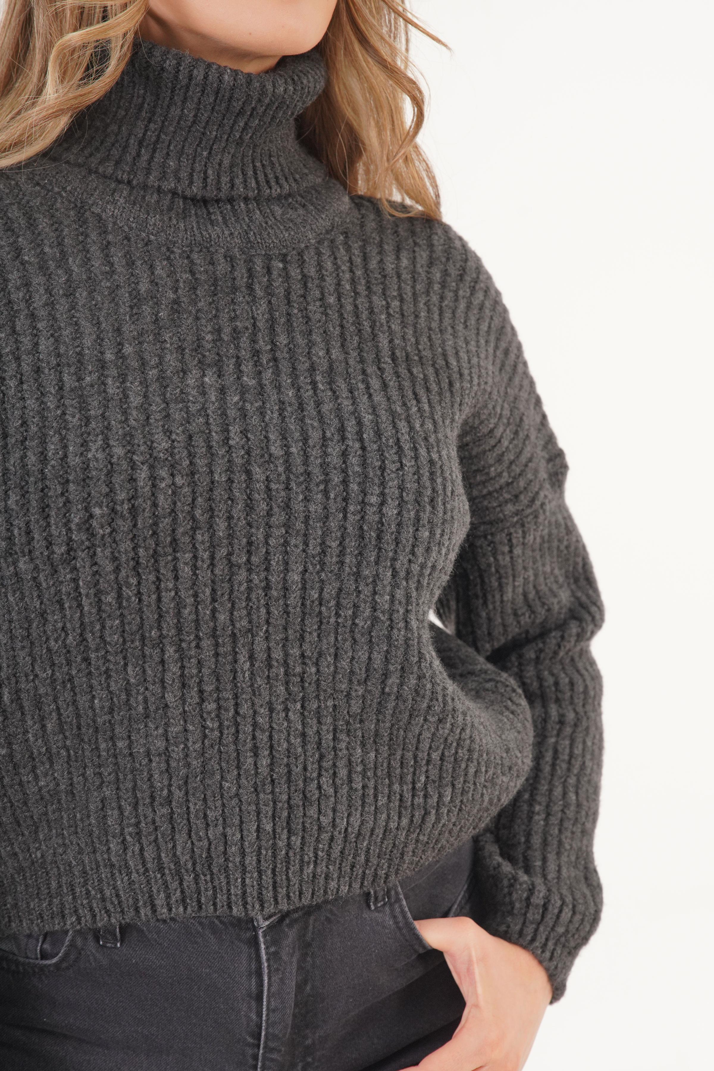 Selanik Örme Boğazlı Toptan Antrasit Kazak