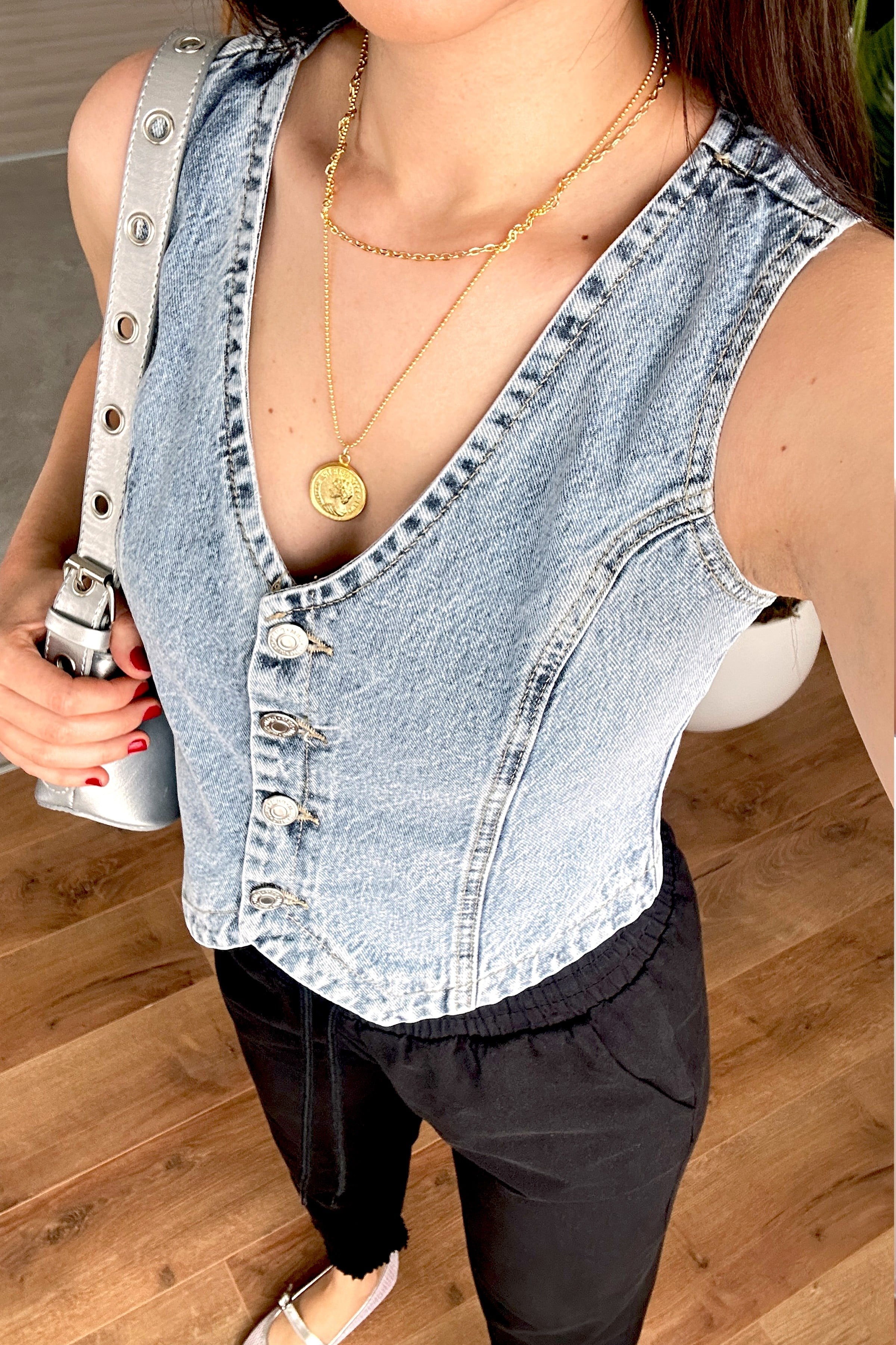V Yaka Kot Mavii Denim Toptan Yelek