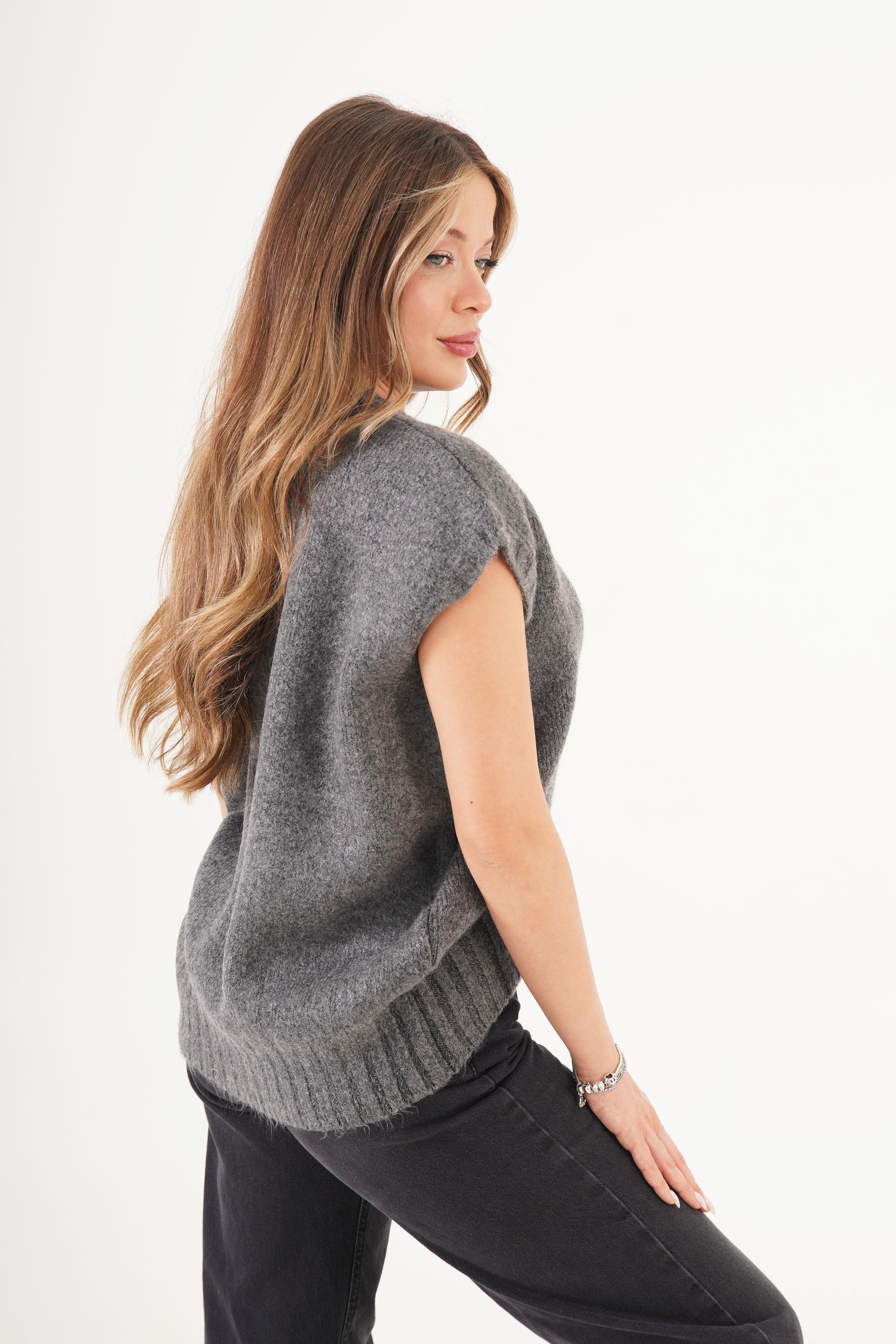 Bisiklet Yaka D Kesim Toptan Gri Süveter