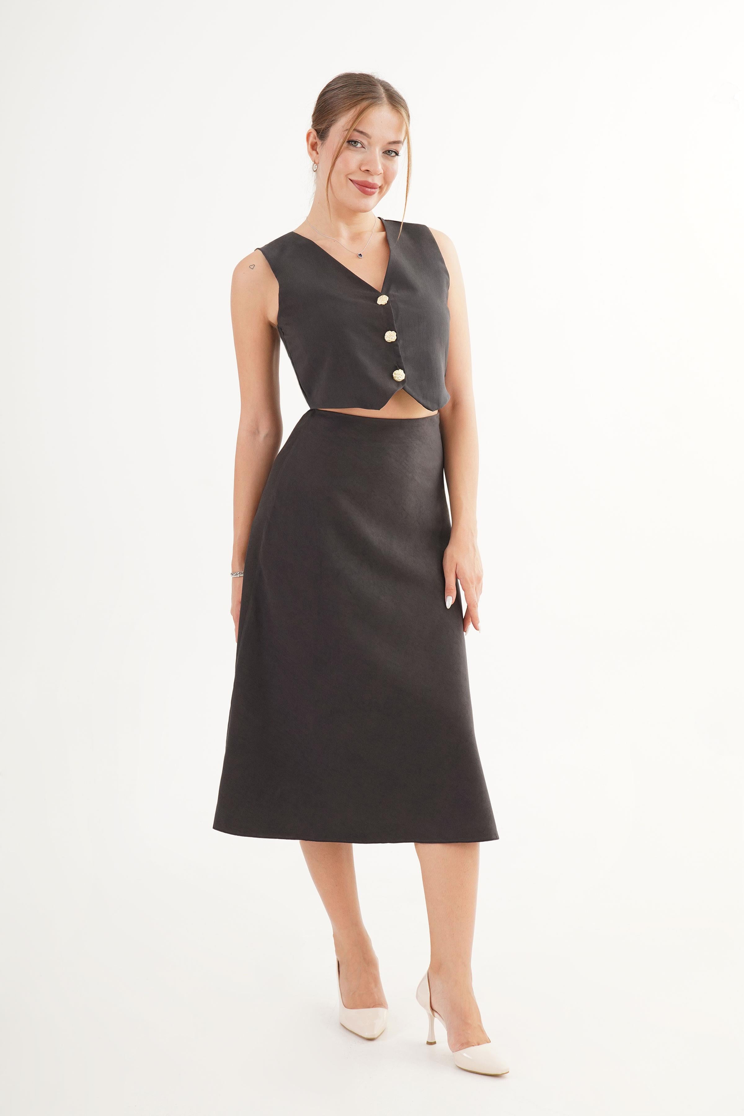 Premium Yelek Etek Siyah Süet Toptan İkili Takım