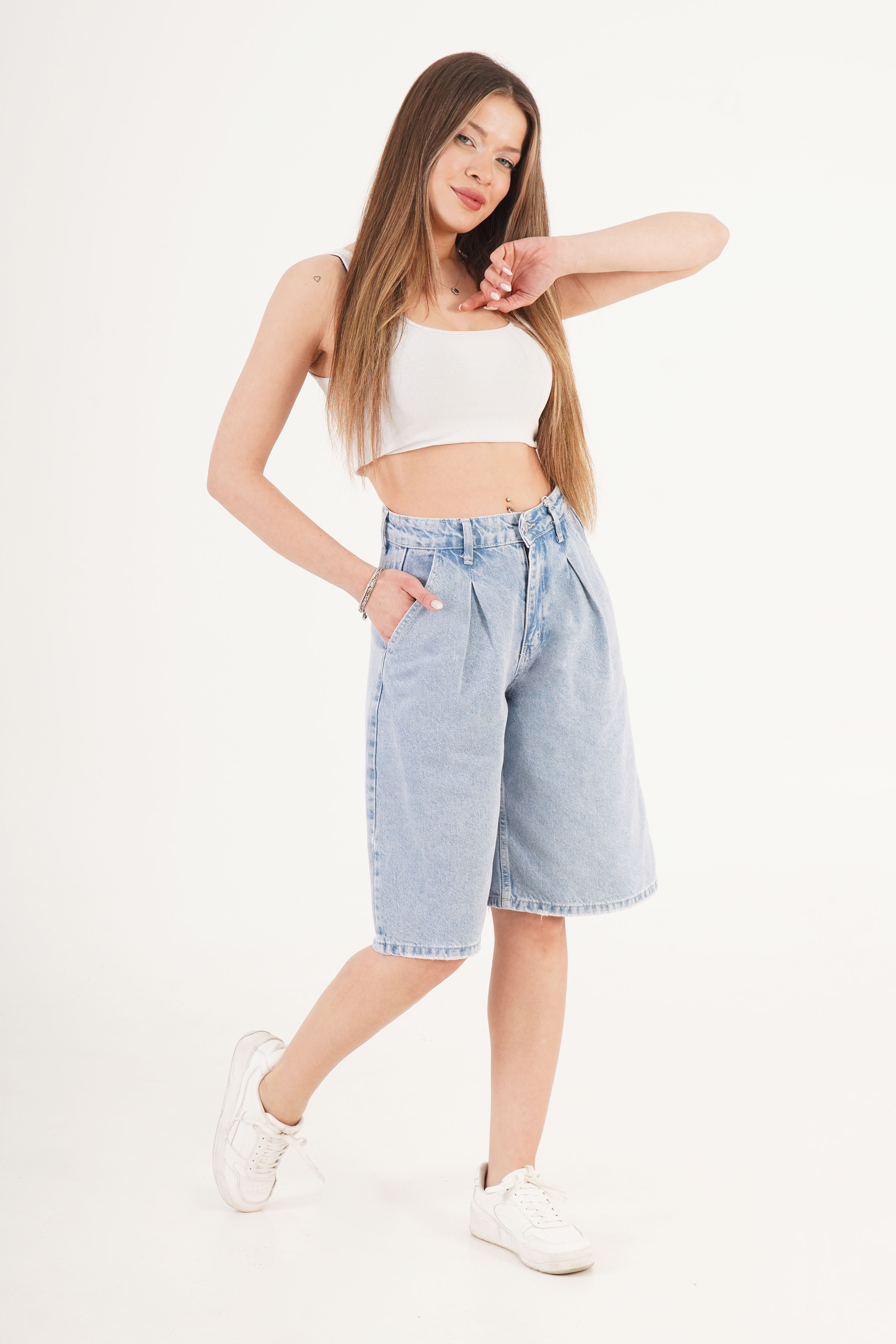 Yüksek Bel Kot Mavisi Toptan Denim Jorts