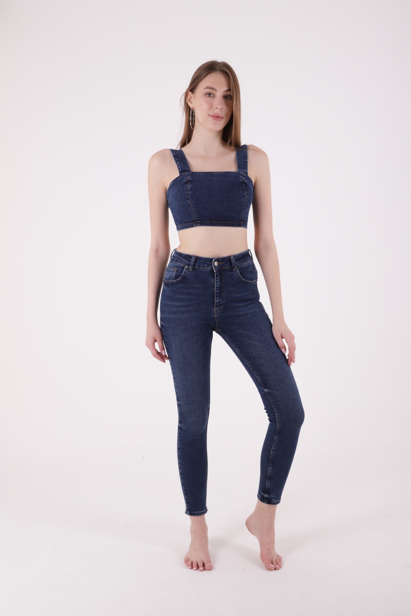 Kısa Boy Skinny Kot Pantolon Koyu Mavi Kot
