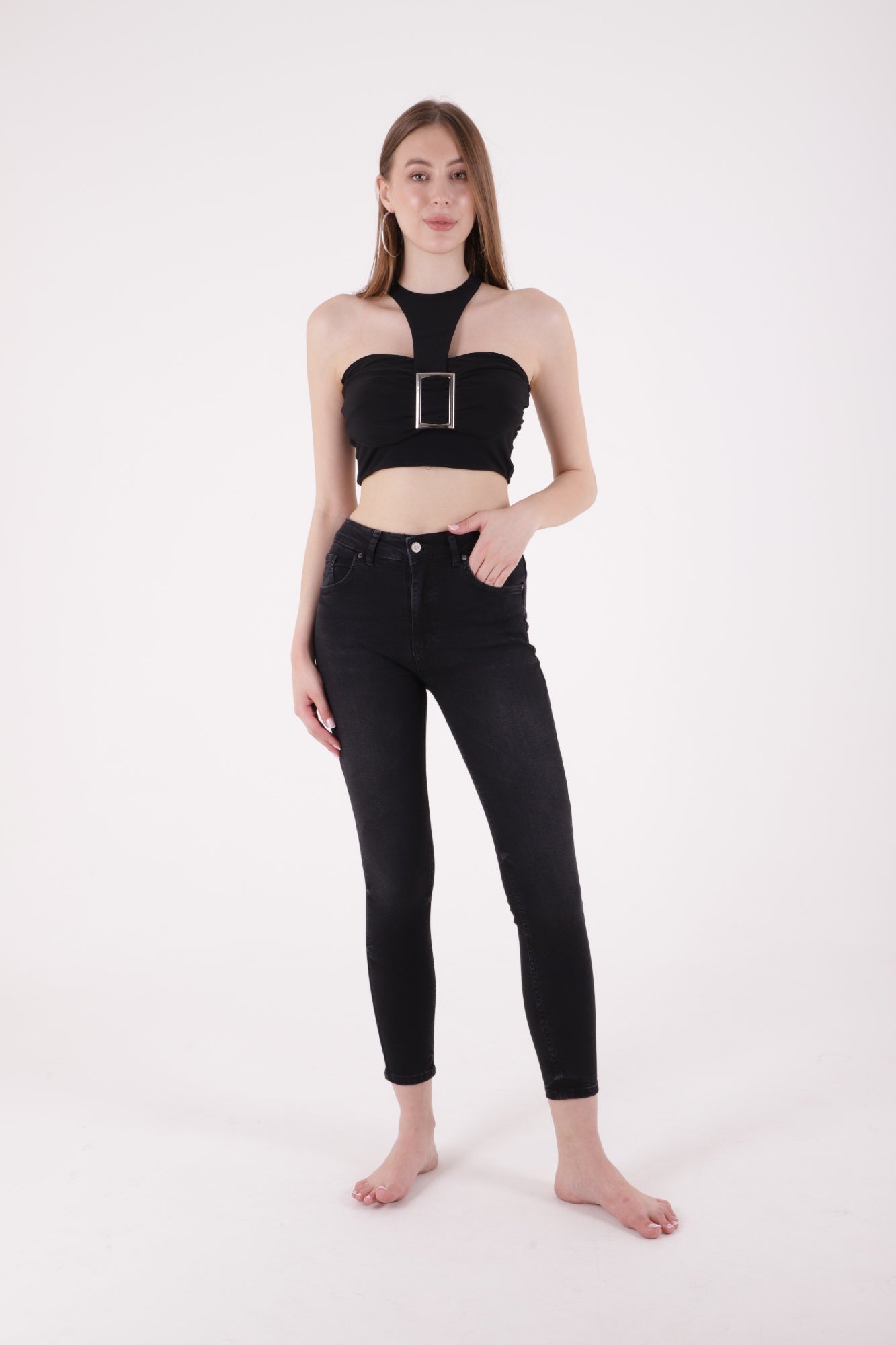 Kısa Boy Skinny Kot Pantolon Antrasit Kot