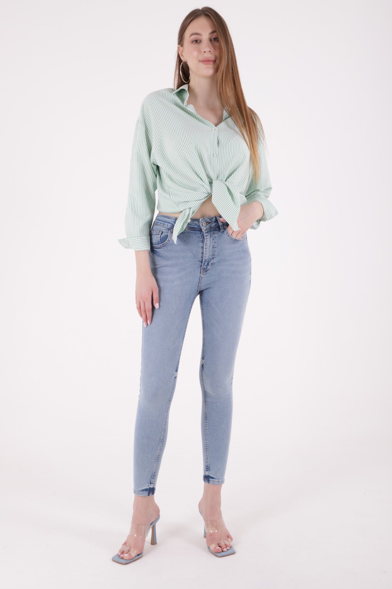 Kısa Boy Skinny Kot Pantolon Açık Mavi Kot