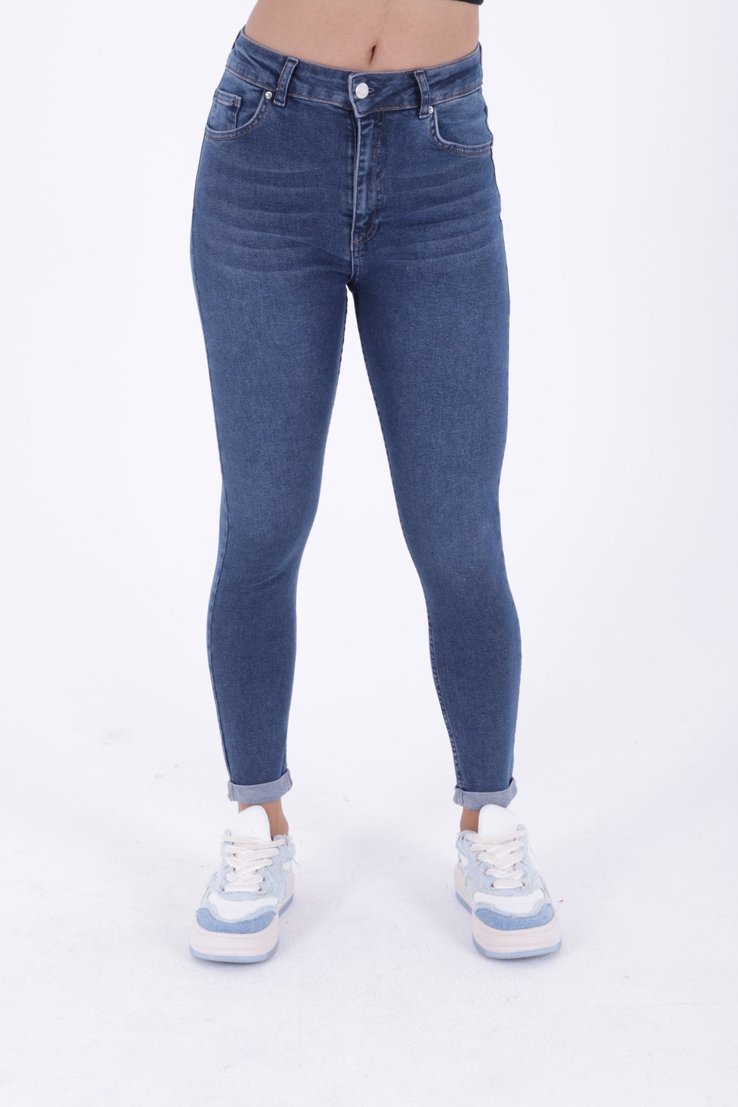 Duble Paça Skinny Kısa Boy Kot Pantolon - Koyu Mavi Kot - (26-31) - 3