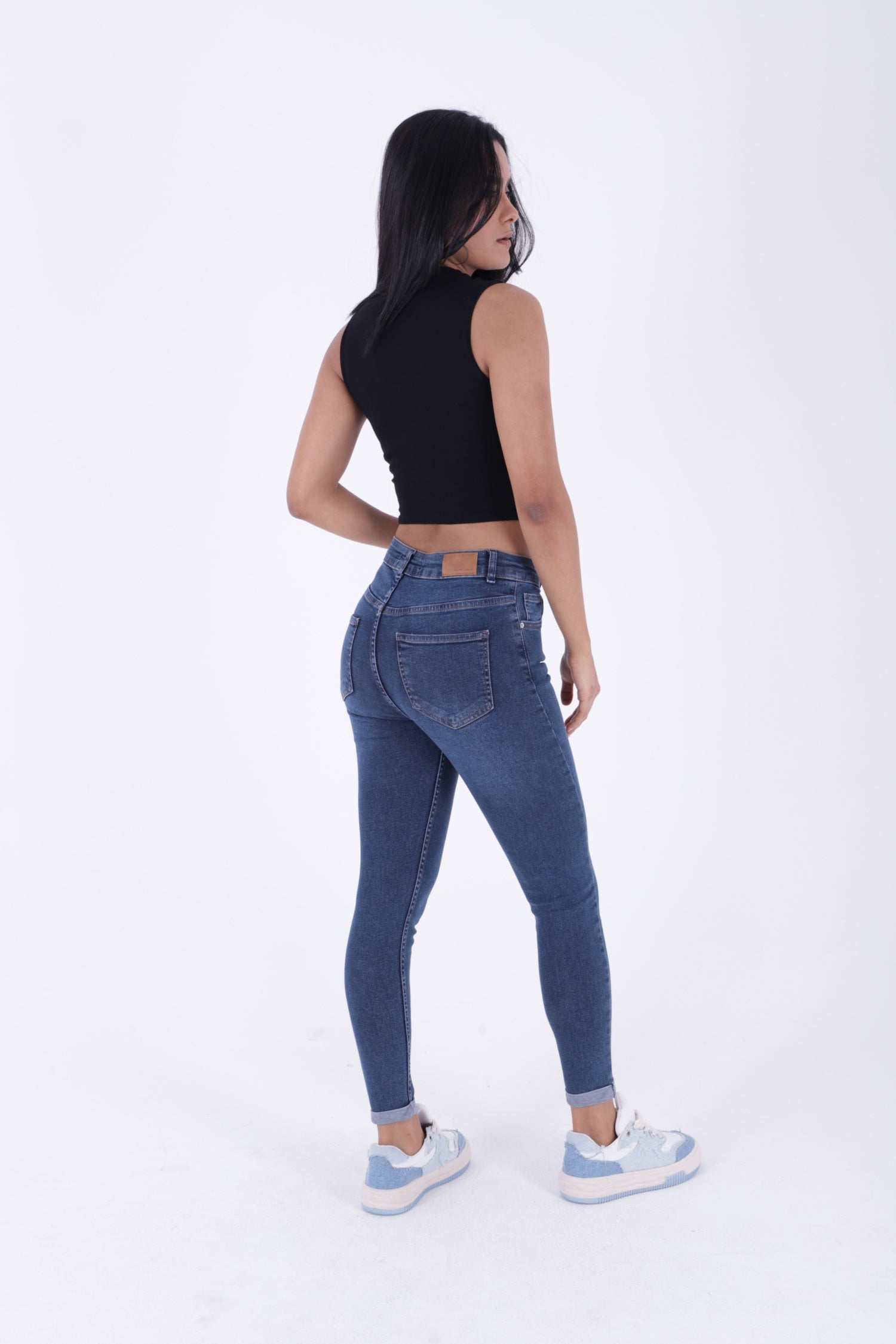 Duble Paça Skinny Kısa Boy Kot Pantolon - Koyu Mavi Kot - (26-31) - 4