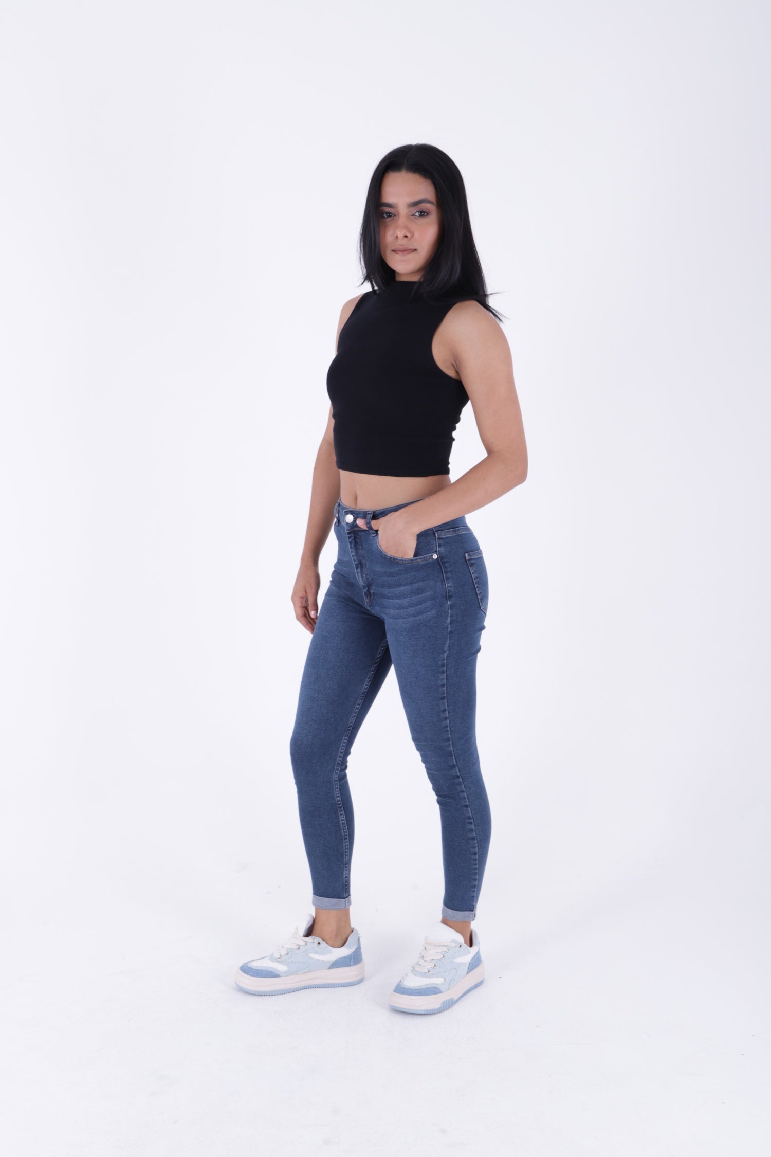 Duble Paça Skinny Kısa Boy Kot Pantolon - Koyu Mavi Kot - (26-31) - 5
