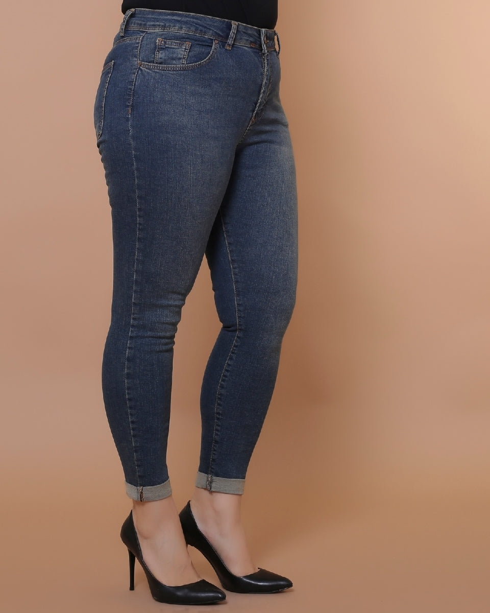 Duble Paça Skinny Kısa Boy Kot Pantolon - Koyu Tintli Kot - (30-36) - 6