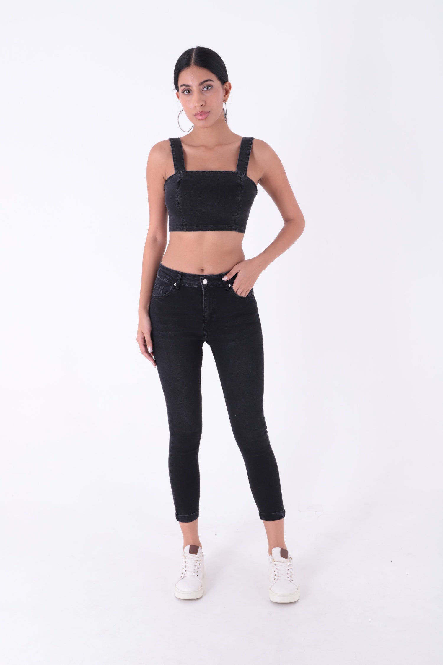 Duble Paça Skinny Kısa Boy Kot Pantolon Antrasit Kot