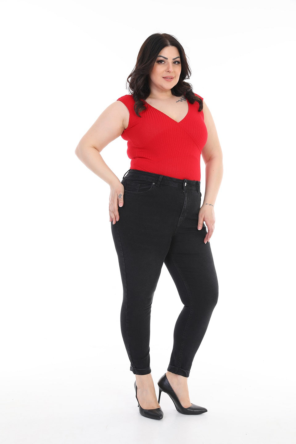 Duble Paça Skinny Kısa Boy Kot Pantolon - Antrasit Kot - (30-36) - 2
