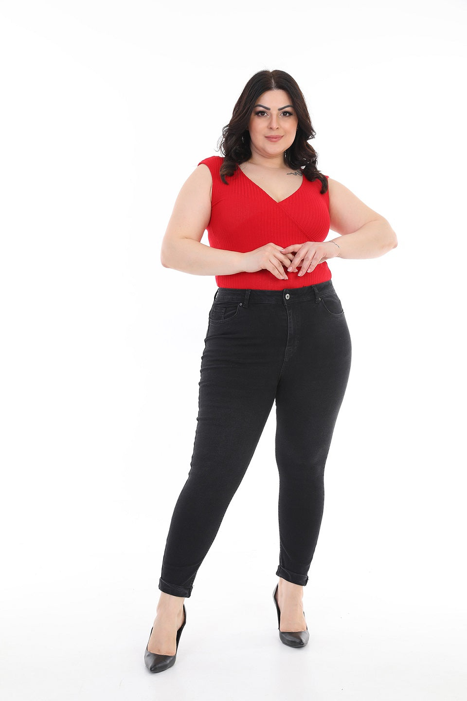Duble Paça Skinny Kısa Boy Kot Pantolon Antrasit Kot