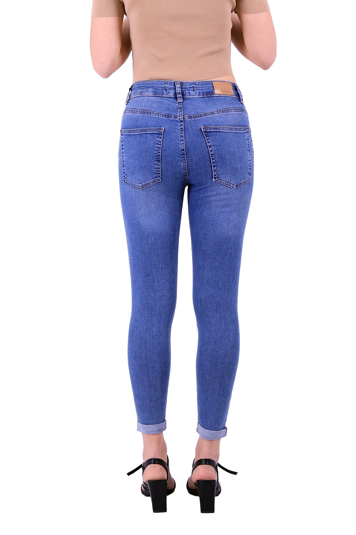 Duble Paça Skinny Kısa Boy Kot Pantolon - Açık Mavi Kot - (30-36) - 3