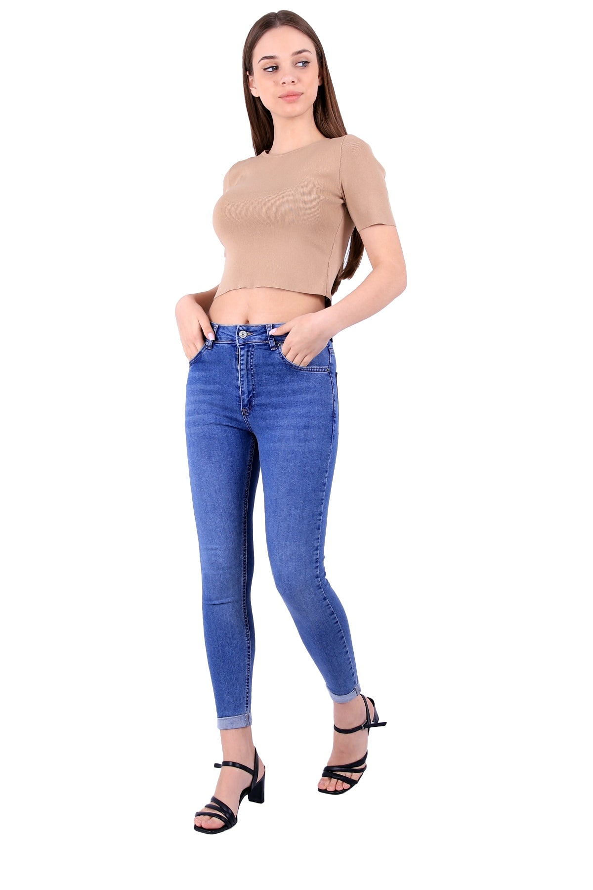 Duble Paça Skinny Kısa Boy Kot Pantolon - Açık Mavi Kot - (30-36) - 4