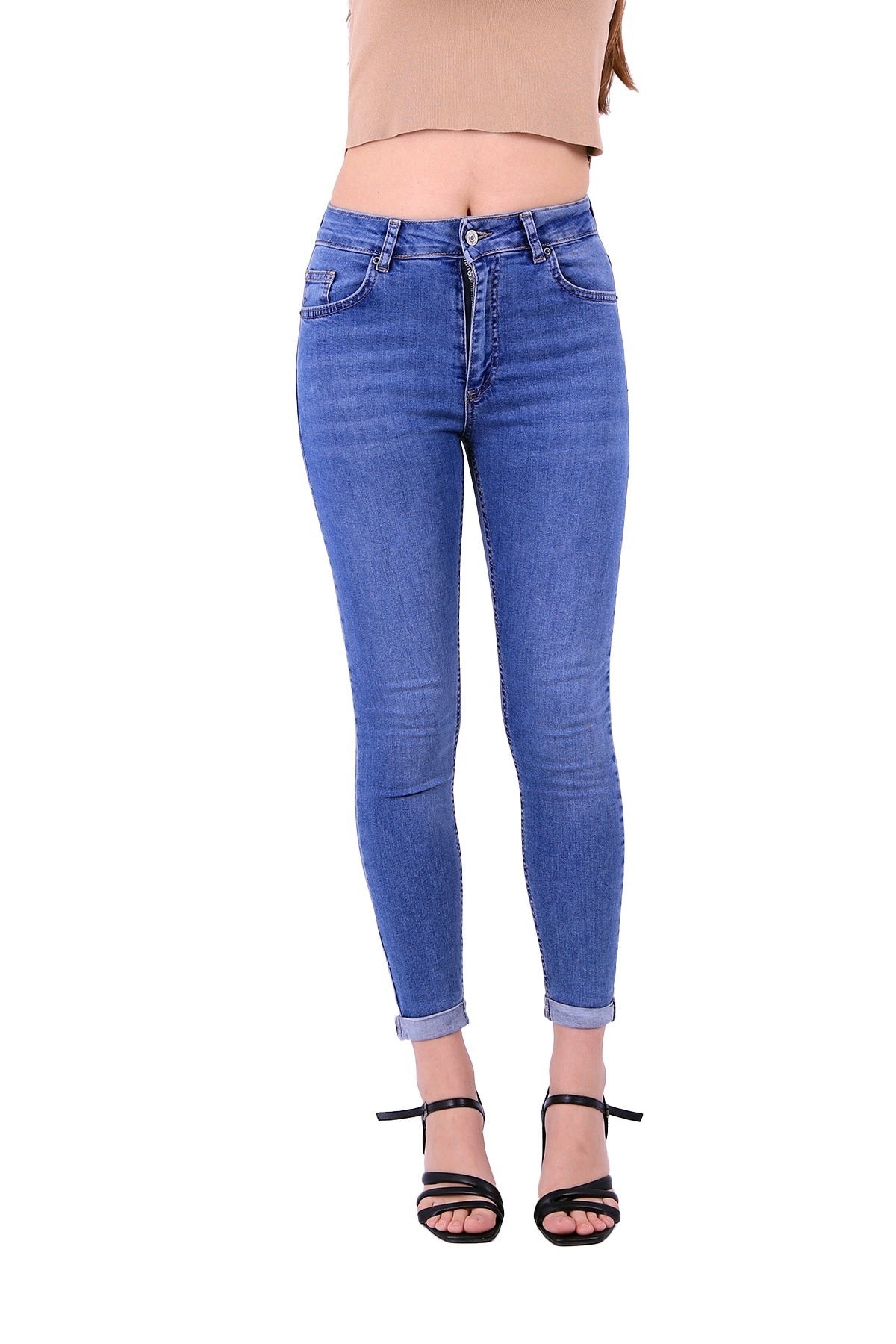 Duble Paça Skinny Kısa Boy Kot Pantolon Açık Mavi Kot