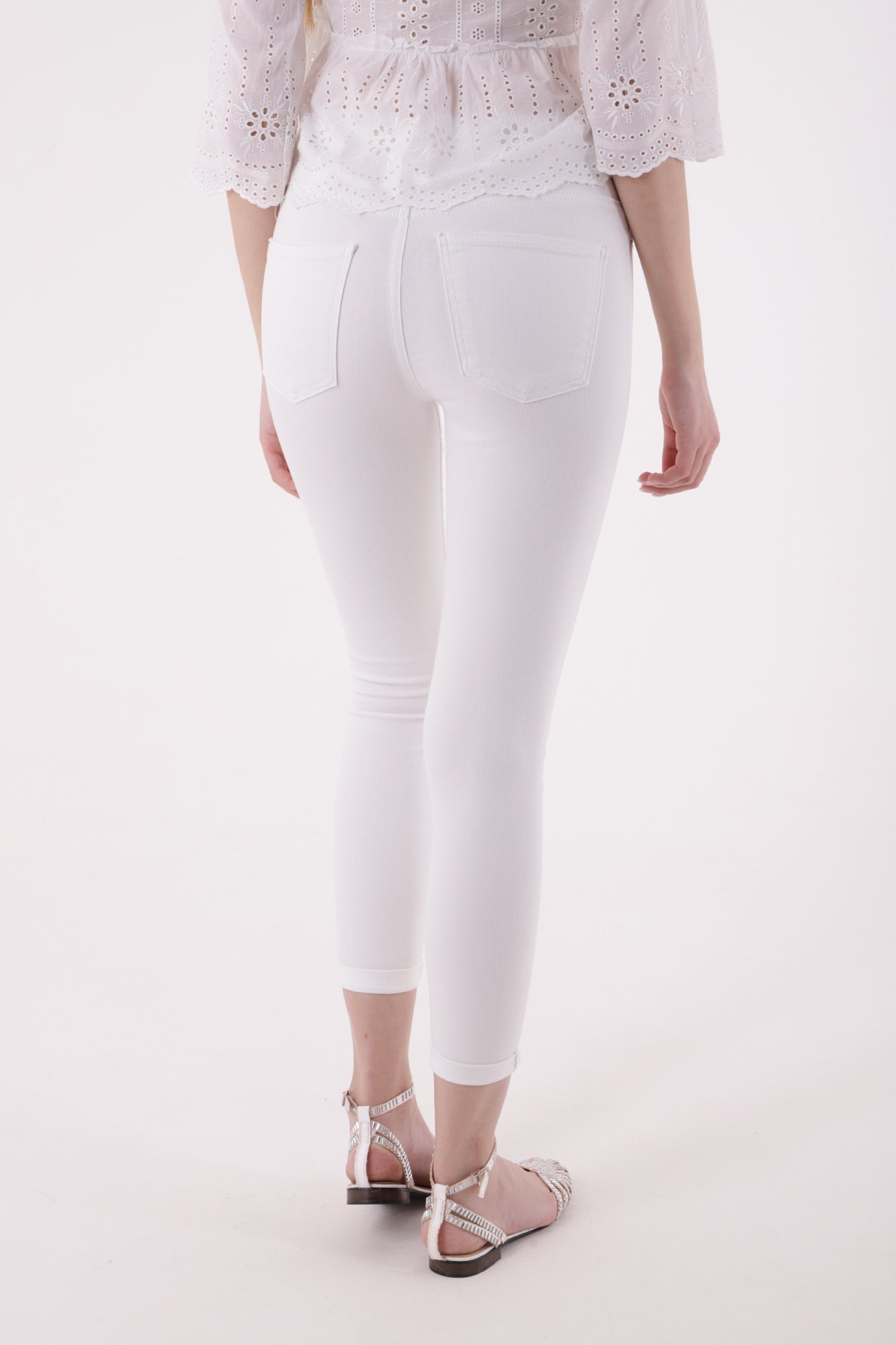 Duble Paça Skinny Kısa Boy Kot Pantolon - Beyaz - (28-33) - 3