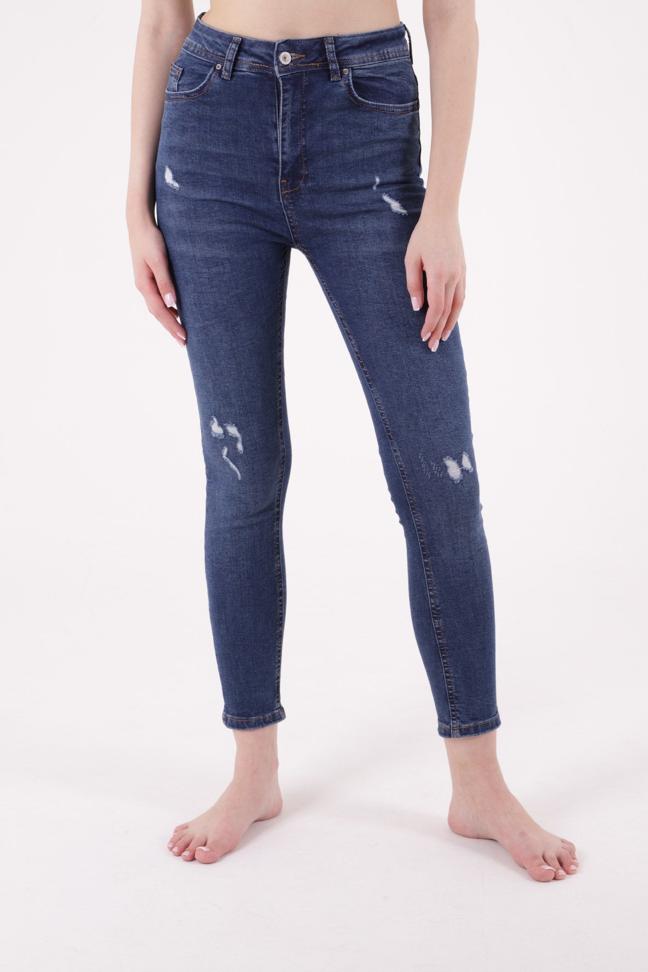 Az Yırtıklı Skinny Kot Pantolon - Koyu Mavi Kot - (26-31) - 2